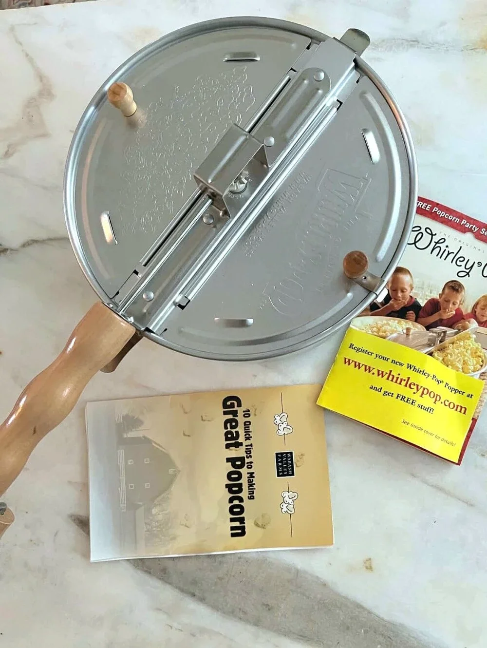 Whirley-Pop Stovetop Popcorn Popper - Silver with Wood Handles